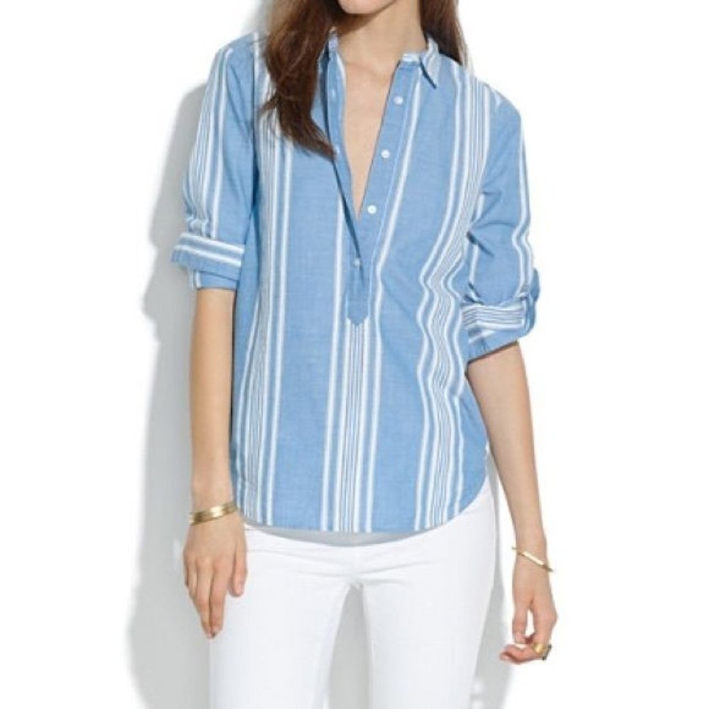 Madewell PopOver Shirt Quarter ButtonUp Top Size S